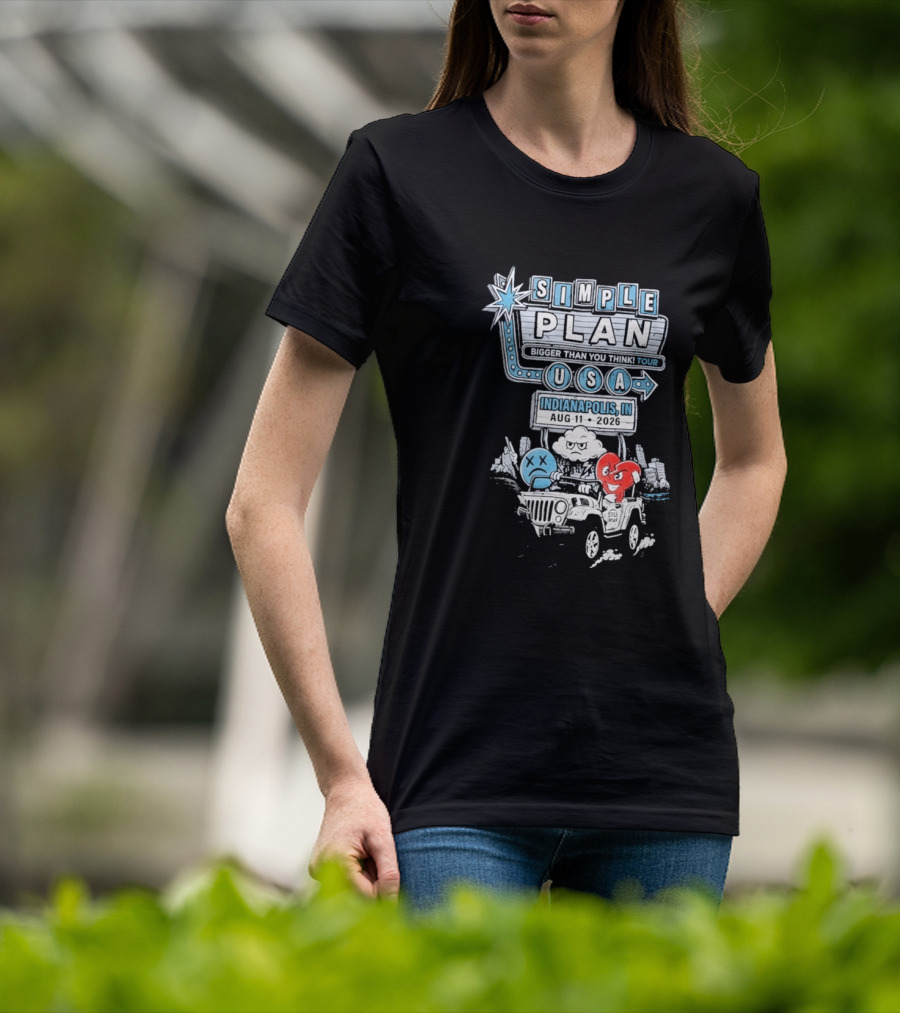Simple Plan Indianapolis IN 2026 Bigger Than You Think Tour August 11 White River State Park USA Classic Car And Happy Heart T-Shirt
