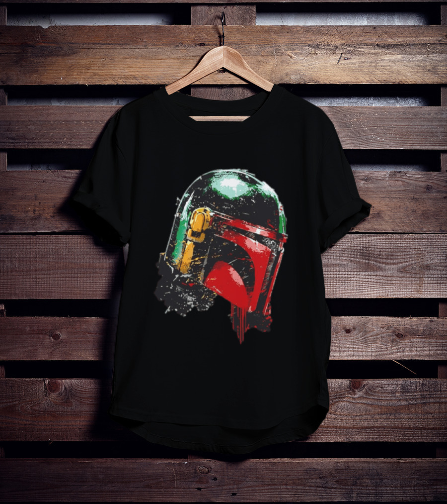 Star Wars Boba Fett Helmet Distressed Paint Splatter Drip T-Shirt