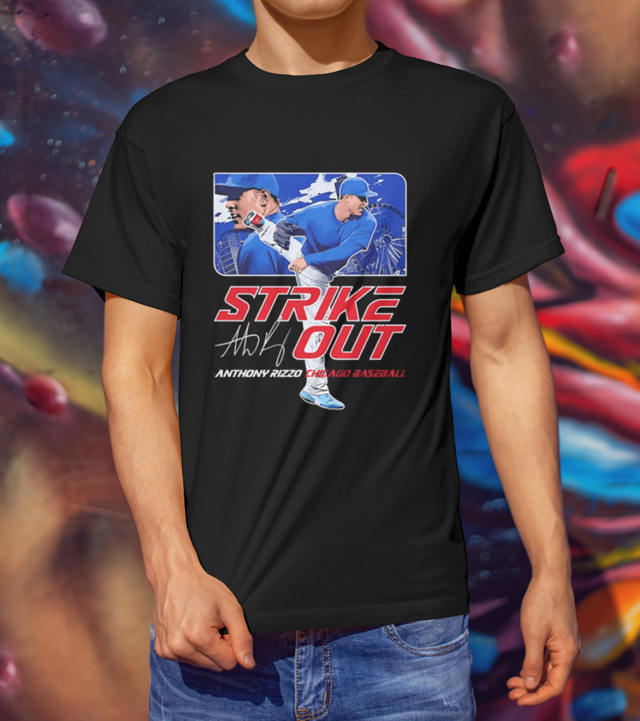 Strike Out Anthony Rizzo Chicago Baseball Pitcher Ferris Wheel Skyline T-Shirt