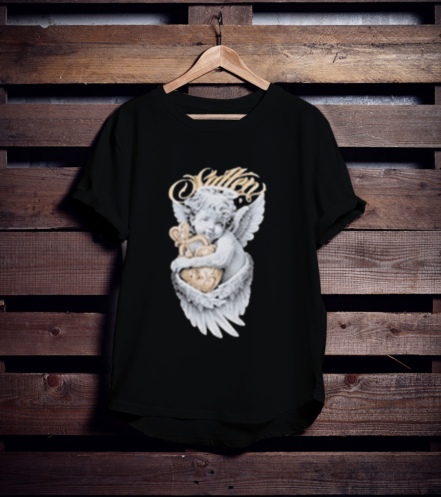 Sullen Heavenly Angel Embracing Heart T-Shirt