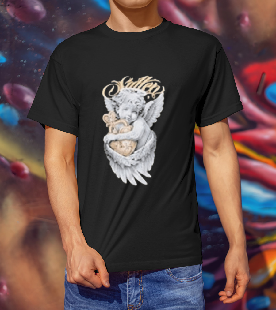 Sullen Heavenly Angel Embracing Heart T-Shirt