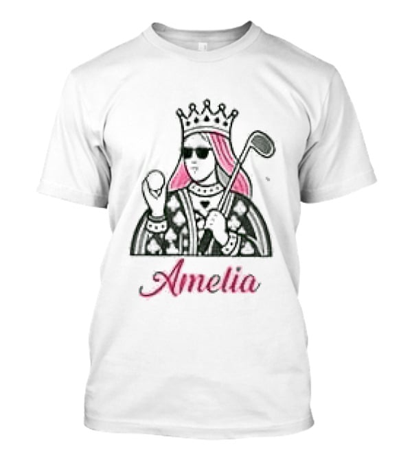 Amelia Queen Of Clubs Womens Golf With Pink Hair And Crown T-Shirt