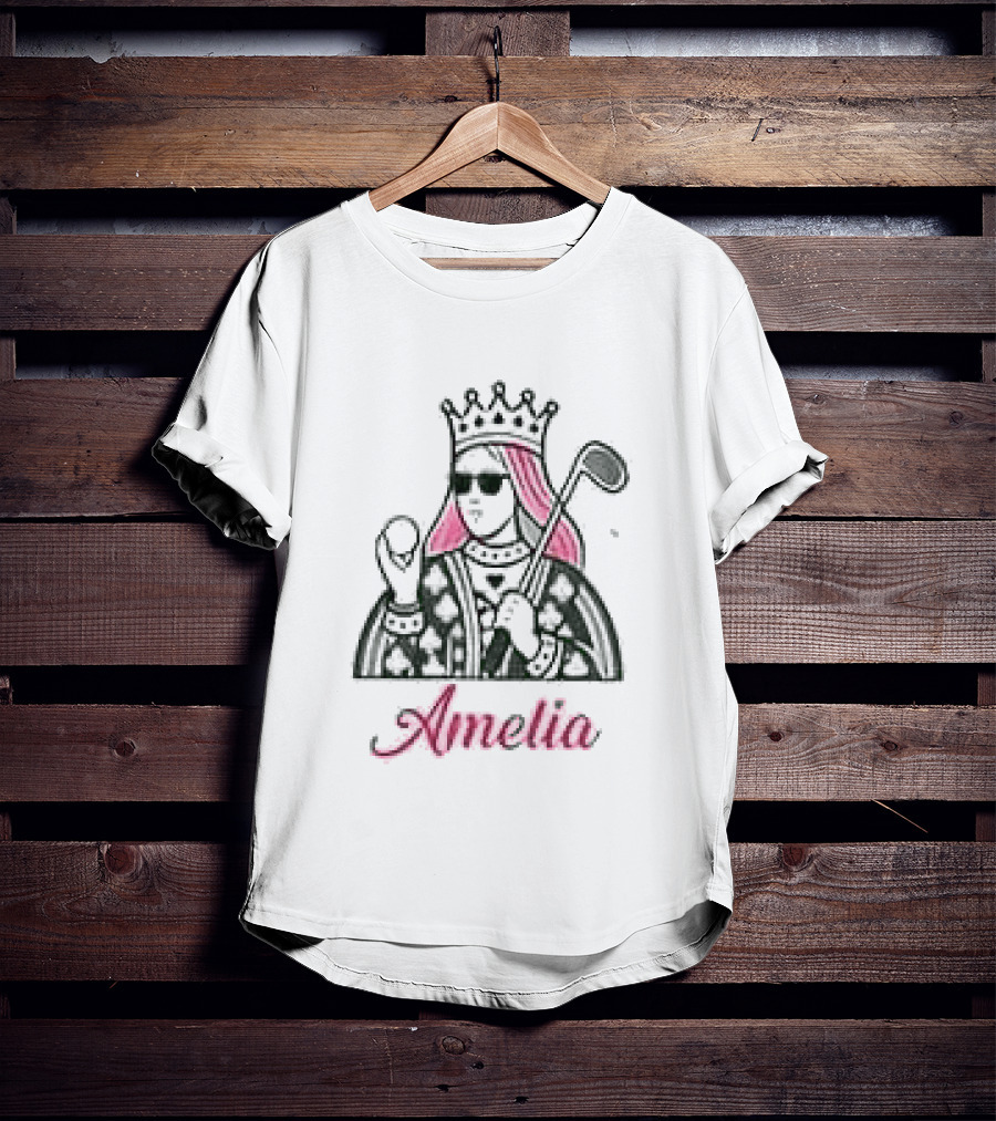 Amelia Queen Of Clubs Womens Golf With Pink Hair And Crown T-Shirt