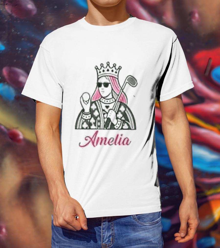 Amelia Queen Of Clubs Womens Golf With Pink Hair And Crown T-Shirt