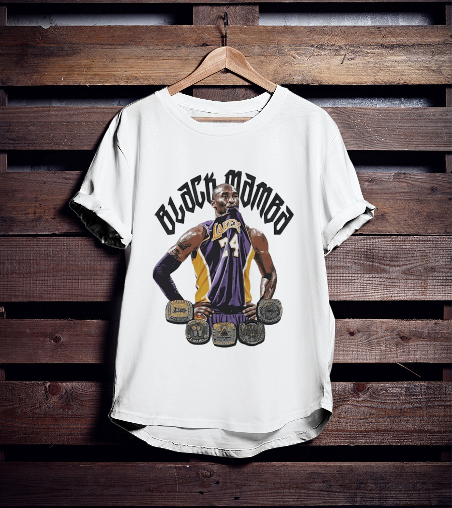 Black Mamba Kobe Bryant 24 Los Angeles Lakers NBA 5 Championship Rings T-Shirt