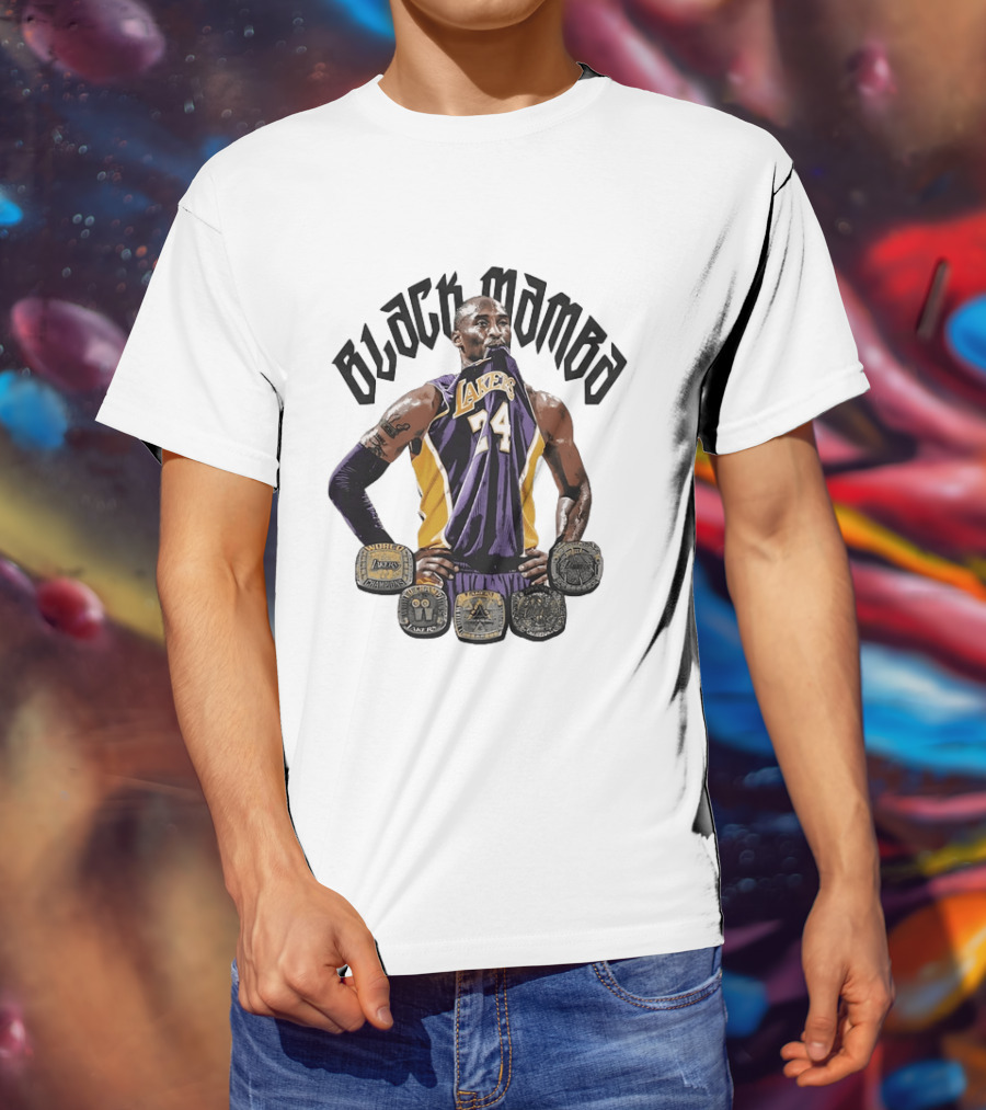 Black Mamba Kobe Bryant 24 Los Angeles Lakers NBA 5 Championship Rings T-Shirt