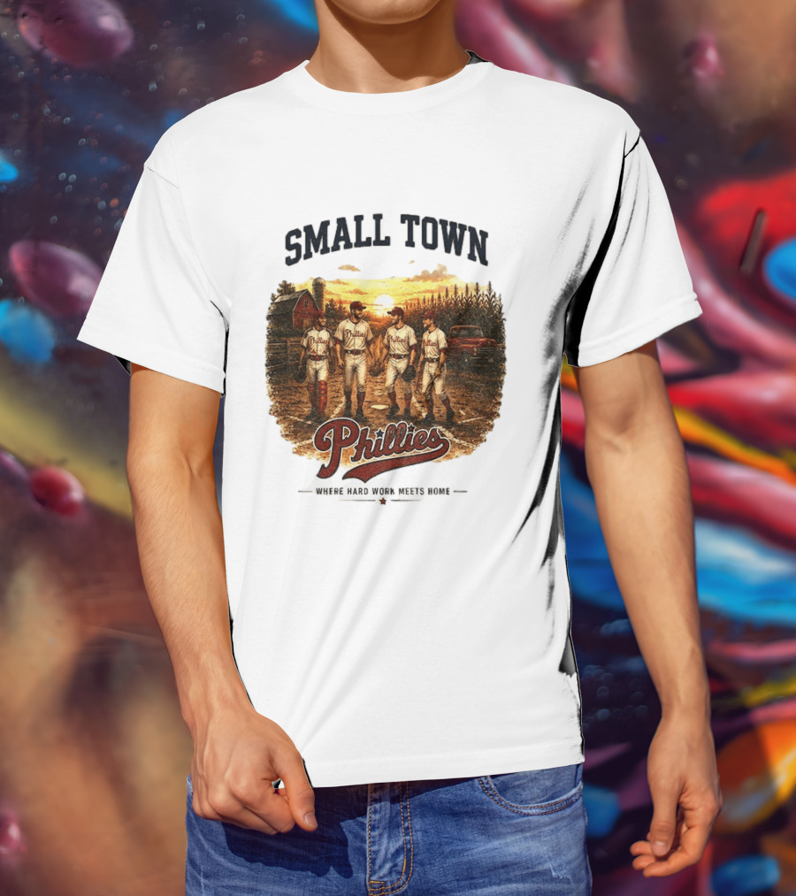 Phillies Small Town Baseball Where Hard Work Meets Home T-Shirt