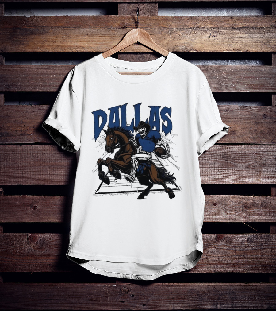 Dallas Cowboy Skeleton Riding Horse Playing Football T-Shirt
