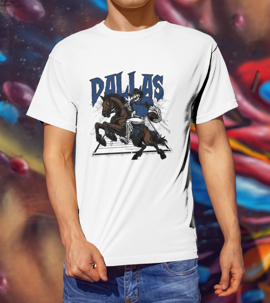 Dallas Cowboy Skeleton Riding Horse Playing Football T-Shirt