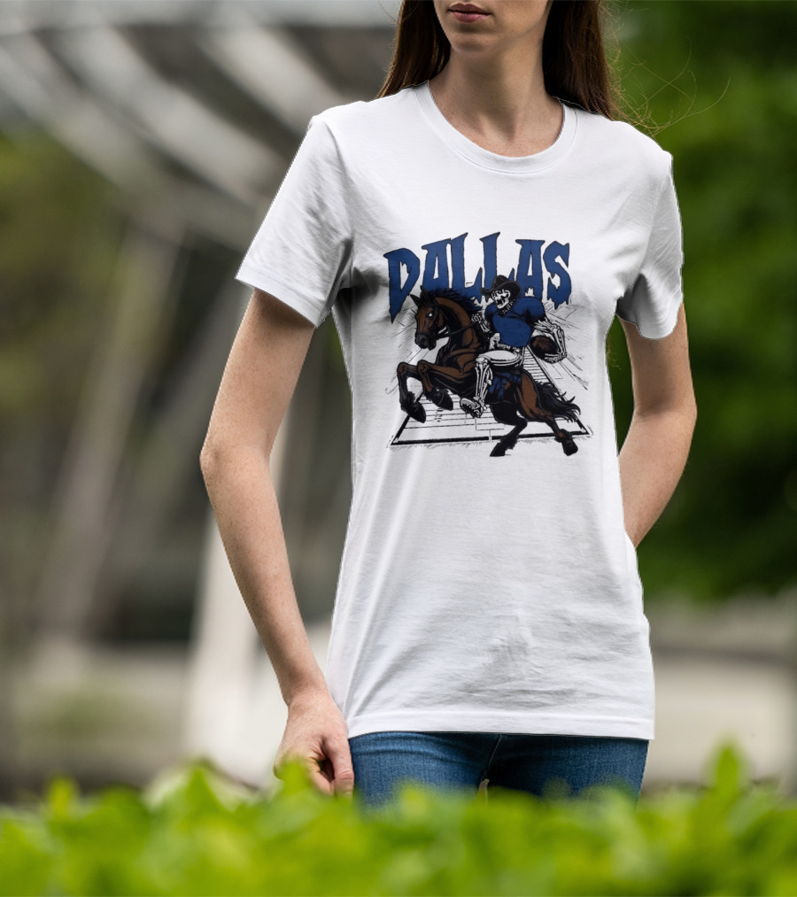 Dallas Cowboy Skeleton Riding Horse Playing Football T-Shirt