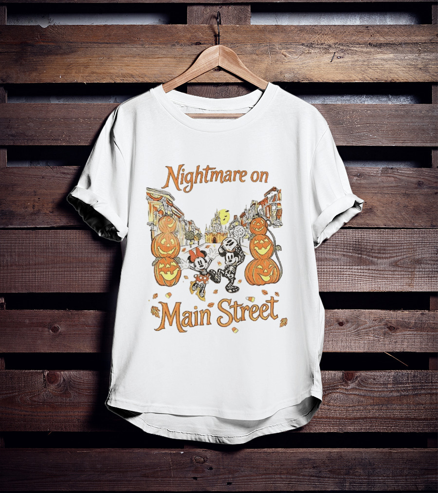 Disney Mickey And Minnie Mouse Halloween Nightmare On Main Street Pumpkins Autumn Fall T-Shirt