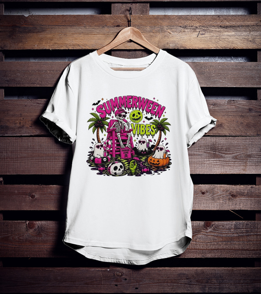 Summerween Vibes Halloween Skeleton Beach Party 2026 T-Shirt
