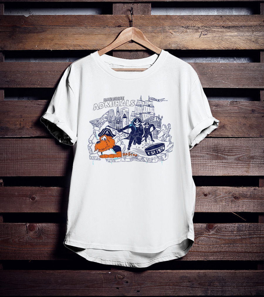 Milwaukee Admirals Roscoe Est 1970 Hockey Mascot And Cityscape T-Shirt