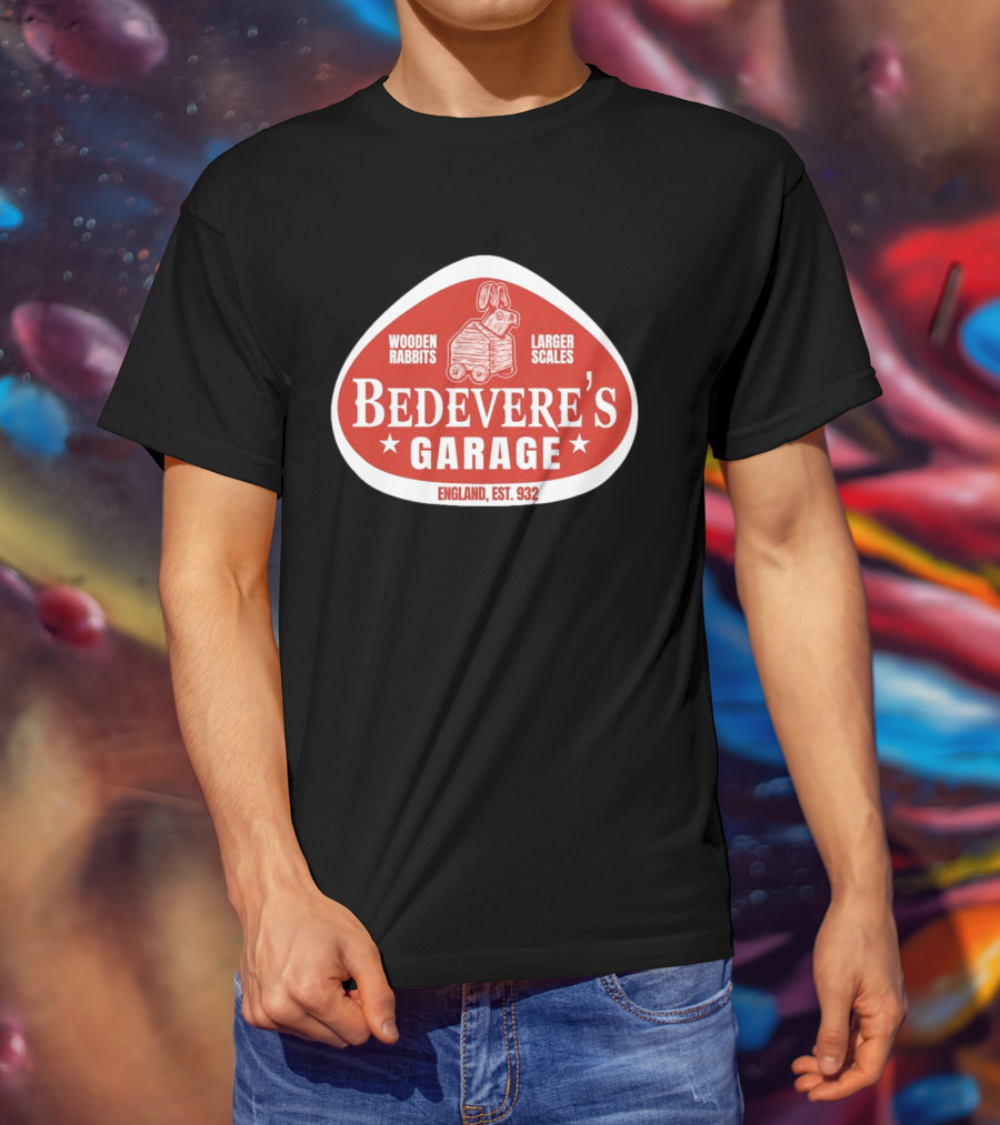 Bedevere's Garage England 932 AD Wooden Rabbits Larger Scales Monty Python T-Shirt