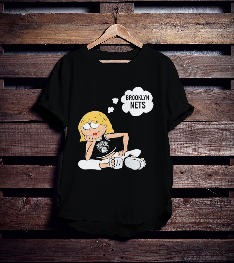 Brooklyn Nets Cartoon Girl With Glasses Thought Bubble NBA T-Shirt
