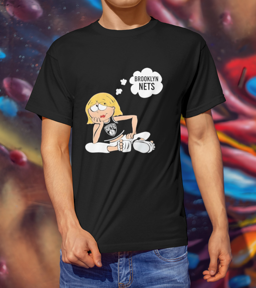 Brooklyn Nets Cartoon Girl With Glasses Thought Bubble NBA T-Shirt
