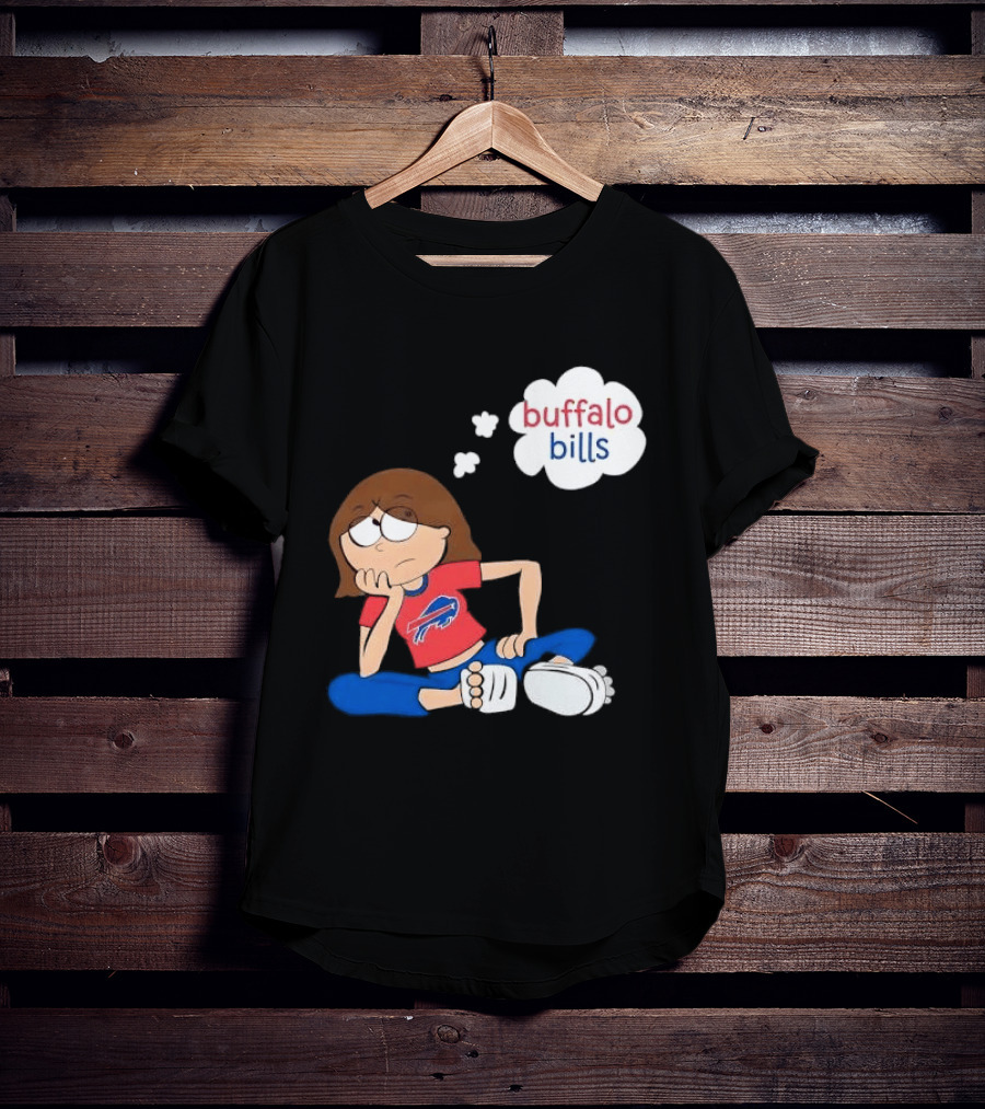 Buffalo Bills Cartoon Thoughtful Girl In Red And Blue Outfit T-Shirt