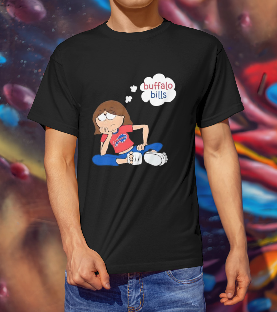 Buffalo Bills Cartoon Thoughtful Girl In Red And Blue Outfit T-Shirt
