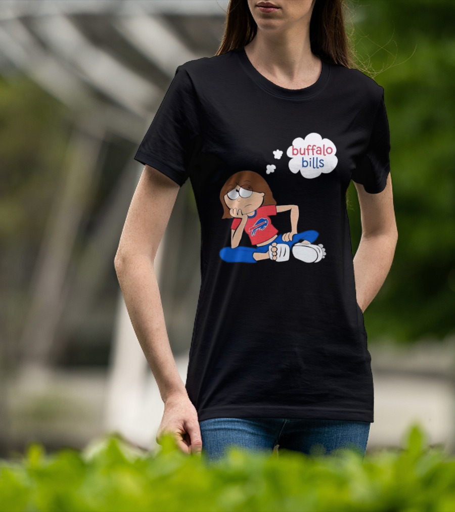 Buffalo Bills Cartoon Thoughtful Girl In Red And Blue Outfit T-Shirt