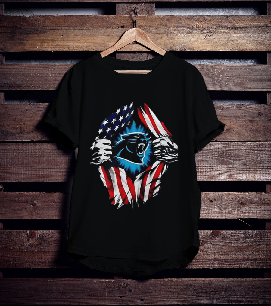 Carolina Panthers Super Man Skull Cap Backwards American Flag Panthers T-Shirt