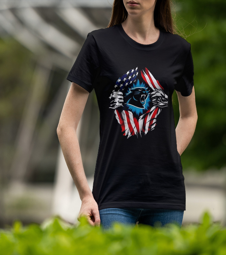 Carolina Panthers Super Man Skull Cap Backwards American Flag Panthers T-Shirt