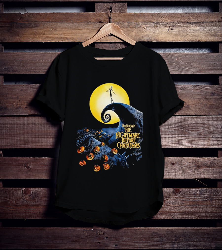 Tim Burton's The Nightmare Before Christmas Jack Skellington Moon Scene With Pumpkins T-Shirt
