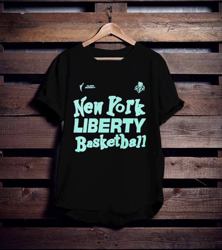 Jason Sudeikis Playa Society New York Liberty Basketball Wordmark T-Shirt