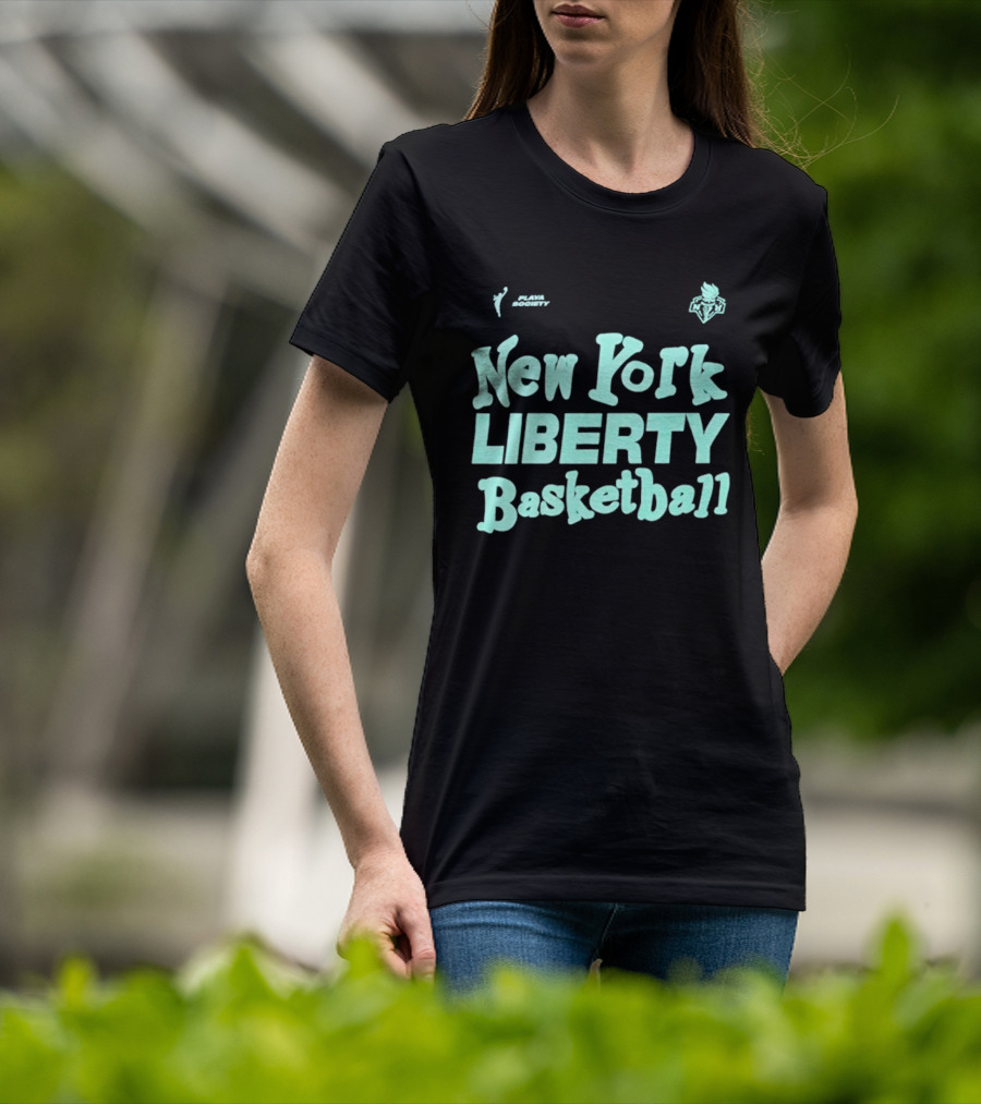 Jason Sudeikis Playa Society New York Liberty Basketball Wordmark T-Shirt
