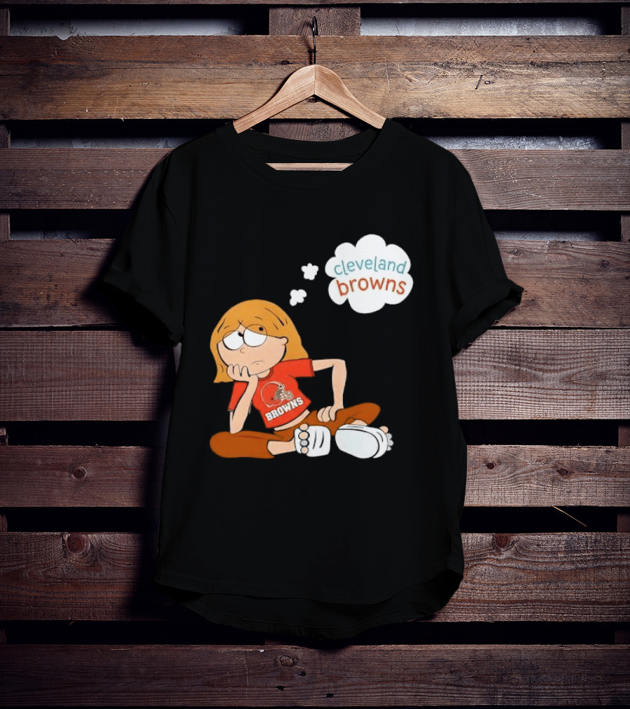 Cleveland Browns Cartoon Girl Sitting With Thought Bubble T-Shirt