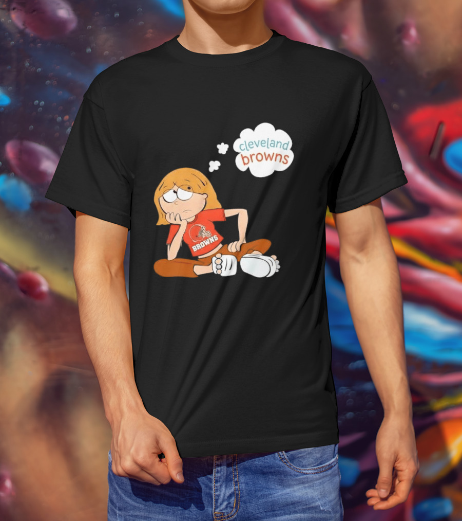 Cleveland Browns Cartoon Girl Sitting With Thought Bubble T-Shirt
