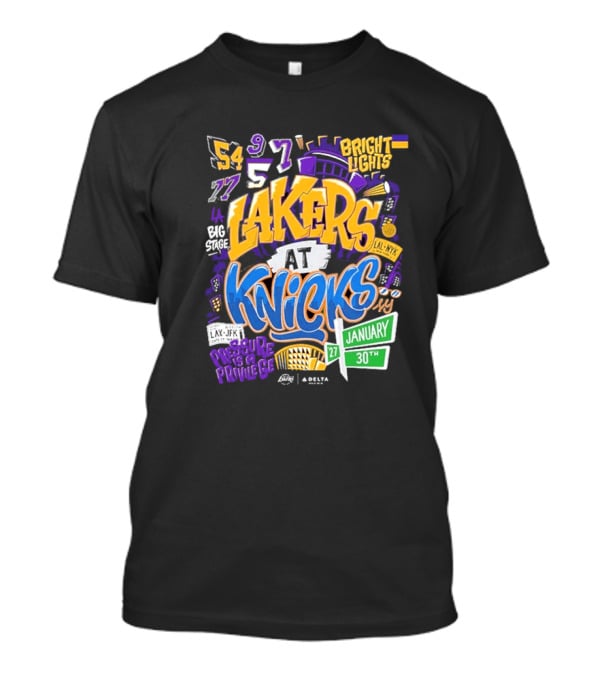 Lakers At Knicks Bright Lights New York January 27 30 2026 T-Shirt