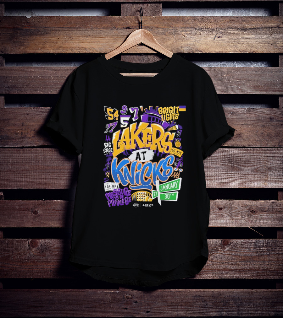 Lakers At Knicks Bright Lights New York January 27 30 2026 T-Shirt