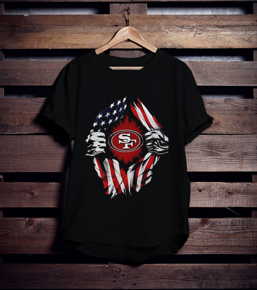 San Francisco 49ers Logo With American Flag And Superman Twist T-Shirt