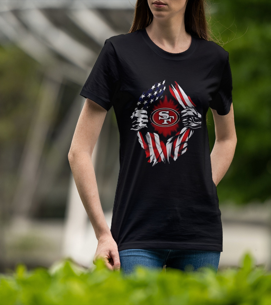 San Francisco 49ers Logo With American Flag And Superman Twist T-Shirt