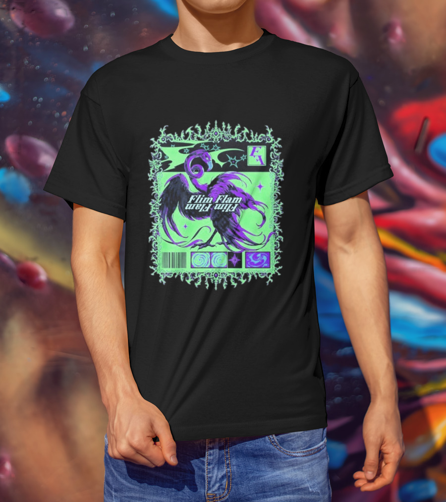 Flim Flam Flamingo Comic Cover Retro Art With Psychedelic Patterns And Barcode T-Shirt