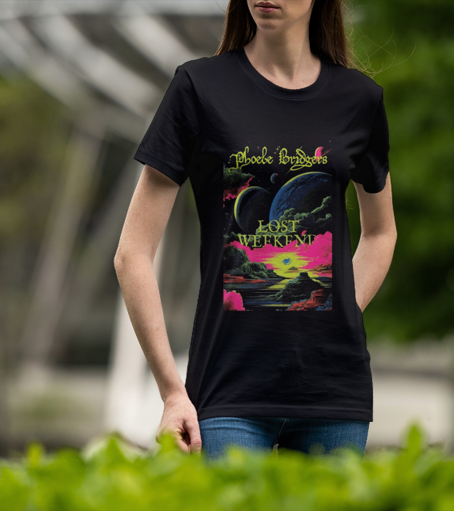 Phoebe Bridgers Lost Weekend 2026 Cosmic Event Planets Clouds Neon T-Shirt