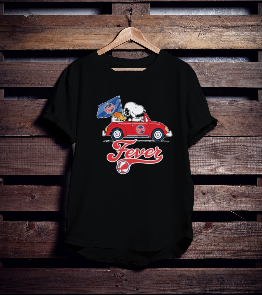 Snoopy Driving Red Car With Indiana Fever WNBA Basketball Logos T-Shirt