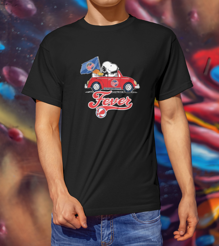 Snoopy Driving Red Car With Indiana Fever WNBA Basketball Logos T-Shirt