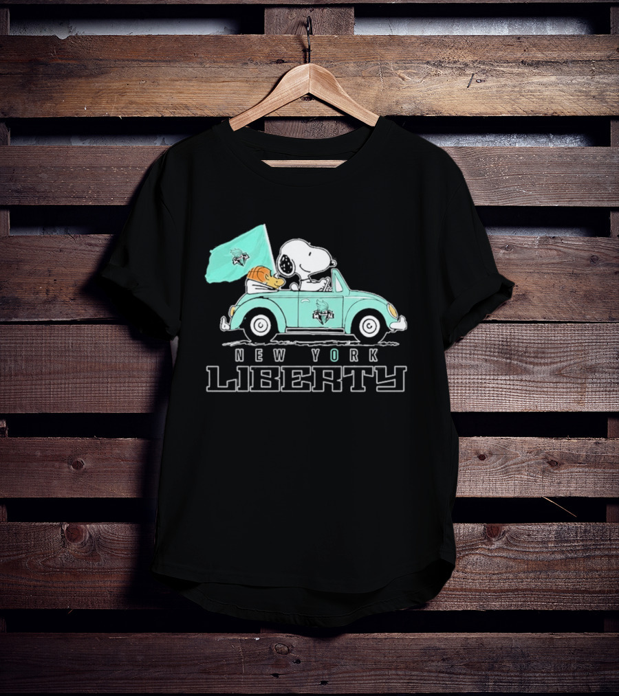 Snoopy Driving Car New York Liberty WNBA Basketball T-Shirt