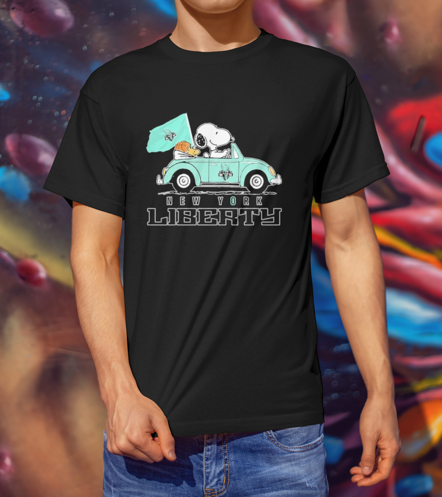 Snoopy Driving Car New York Liberty WNBA Basketball T-Shirt