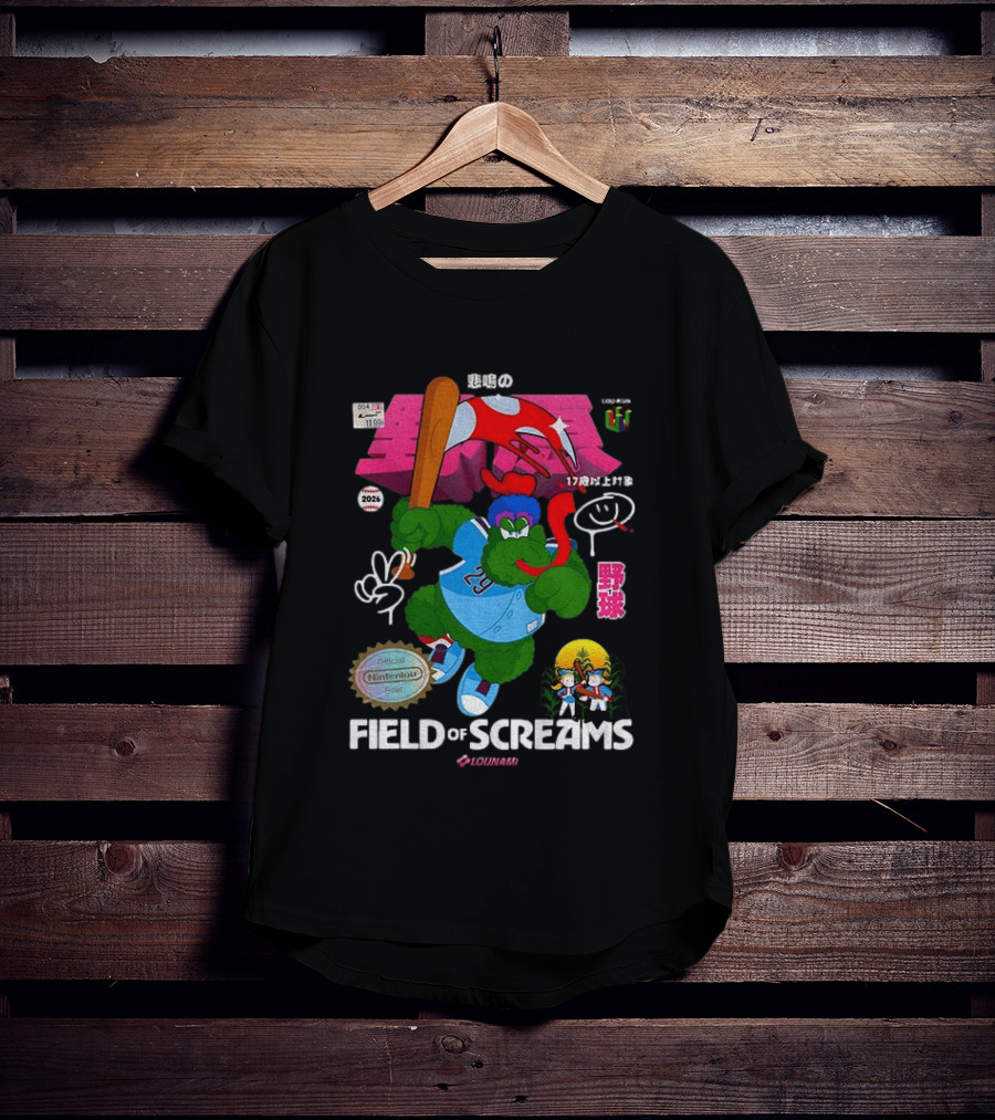 MLB 2026 Phillies Vs Twins Field Of Screams Featuring Konami Nintendo Baseball T-Shirt