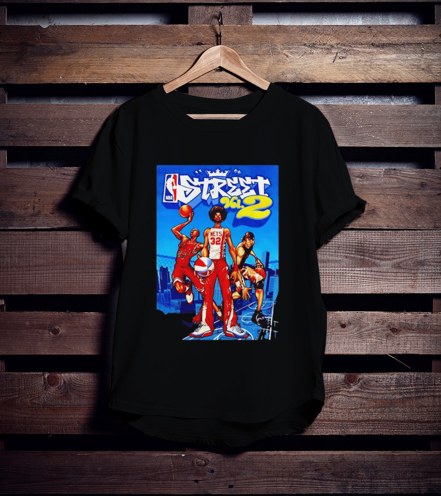 NBA Street Vol 2 Nets 32 Cartoon Players Basketball Game T-Shirt