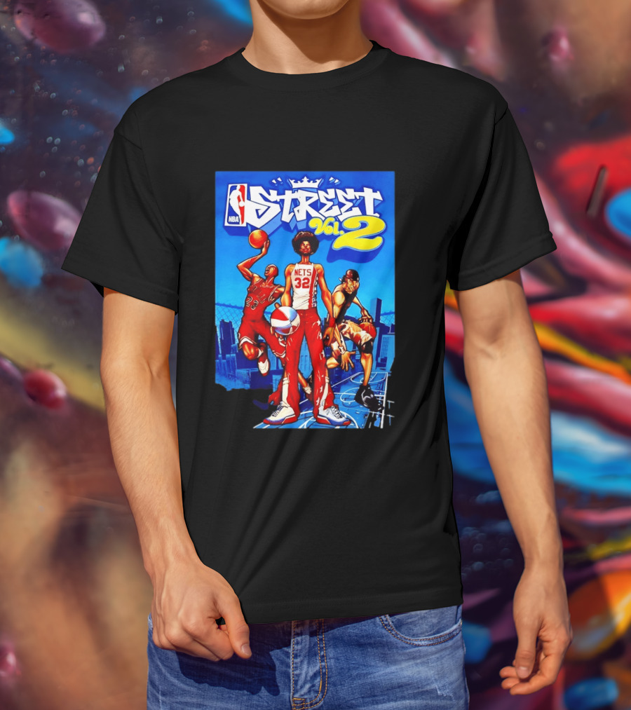 NBA Street Vol 2 Nets 32 Cartoon Players Basketball Game T-Shirt