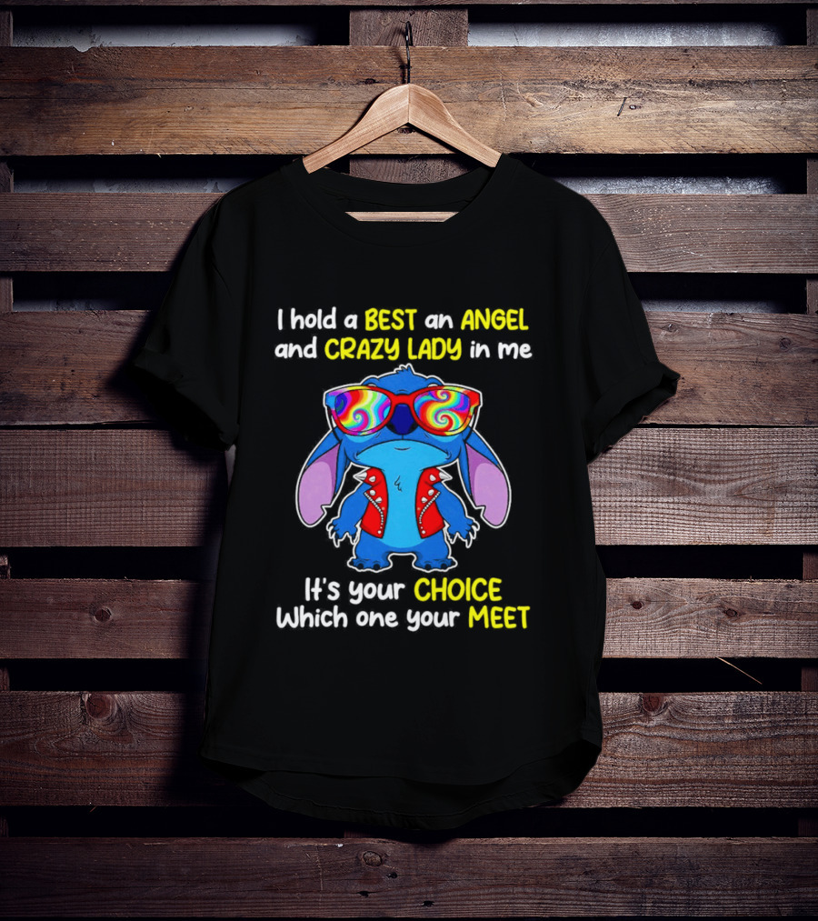 Stitch Disney Best Angel Crazy Lady Choice Meet T-Shirt