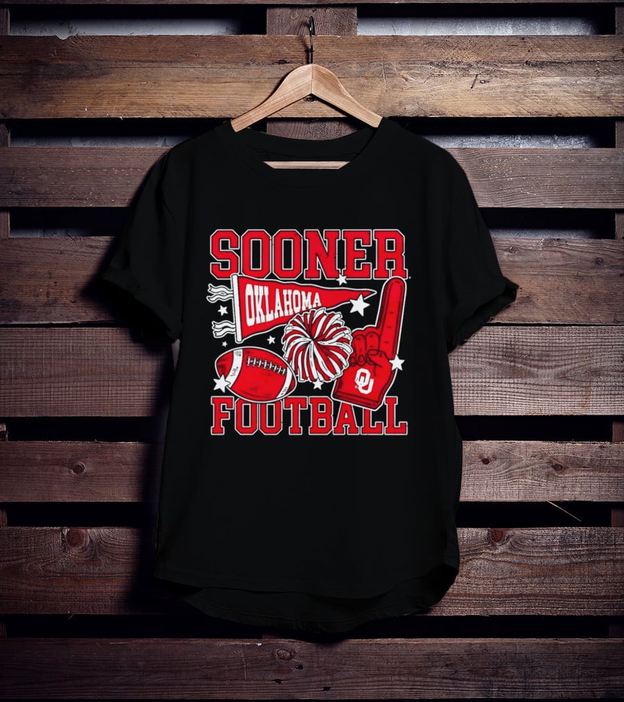 Oklahoma Sooners Football Sooner OU Pom Pom Foam Finger Pennant T-Shirt