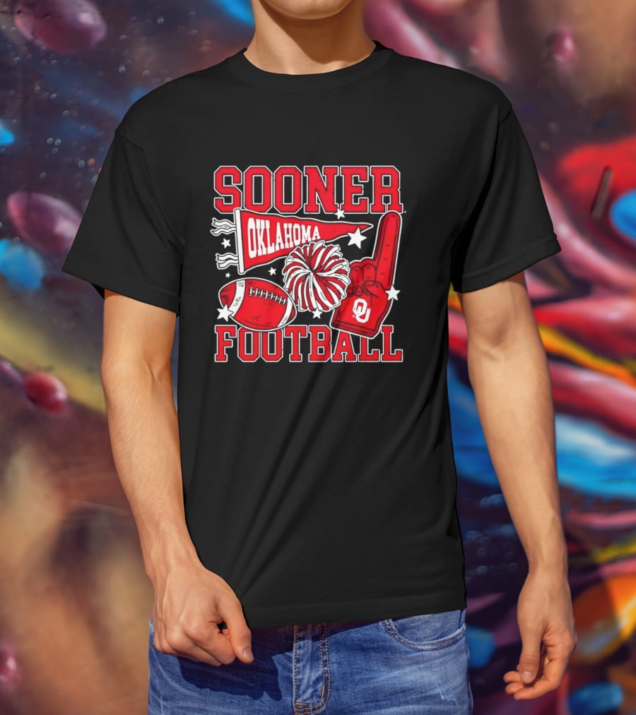 Oklahoma Sooners Football Sooner OU Pom Pom Foam Finger Pennant T-Shirt