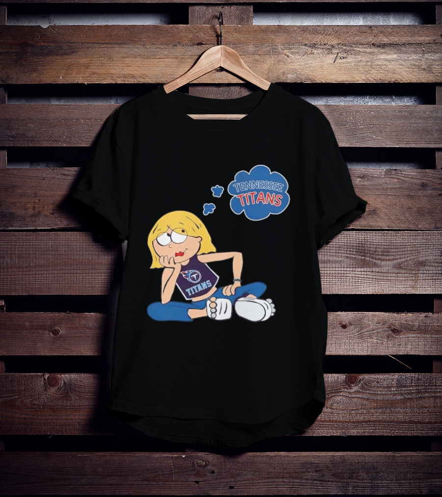 Tennessee Titans Blonde Cartoon Girl Sitting Thinking Thought Bubble Titans T-Shirt