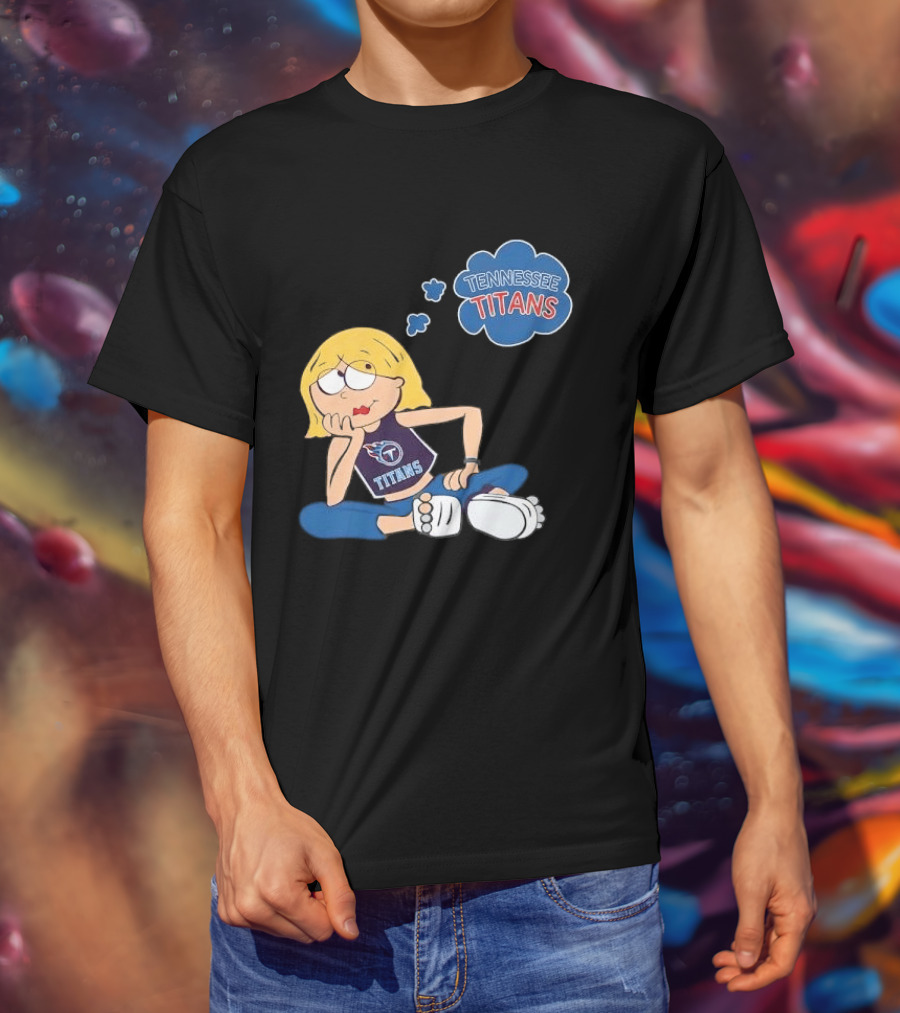 Tennessee Titans Blonde Cartoon Girl Sitting Thinking Thought Bubble Titans T-Shirt