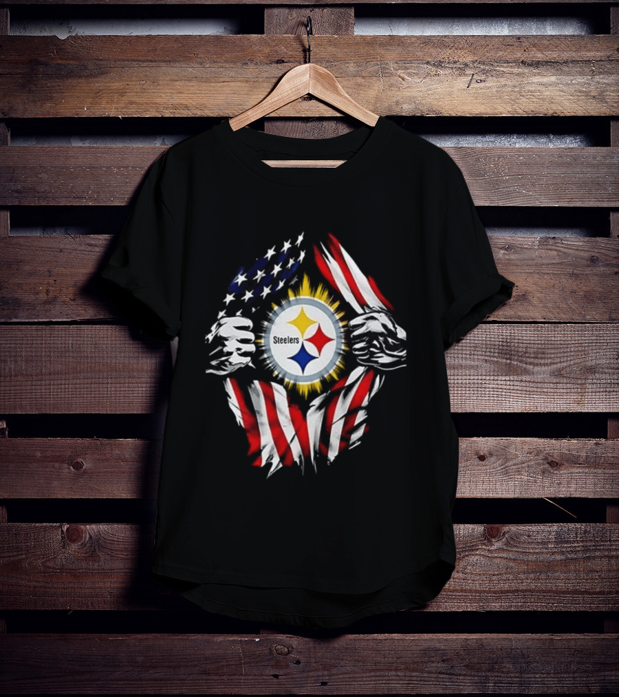 Pittsburgh Steelers Superman Skull Cap USA Flag T-Shirt