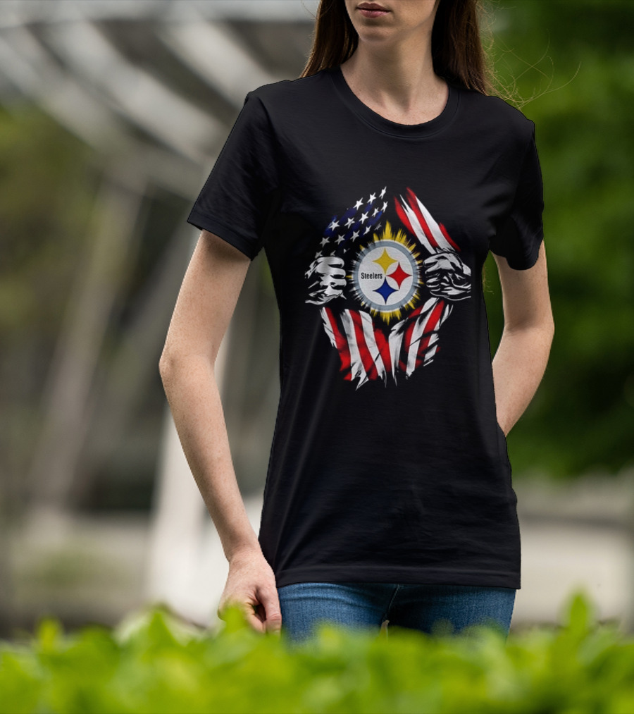Pittsburgh Steelers Superman Skull Cap USA Flag T-Shirt